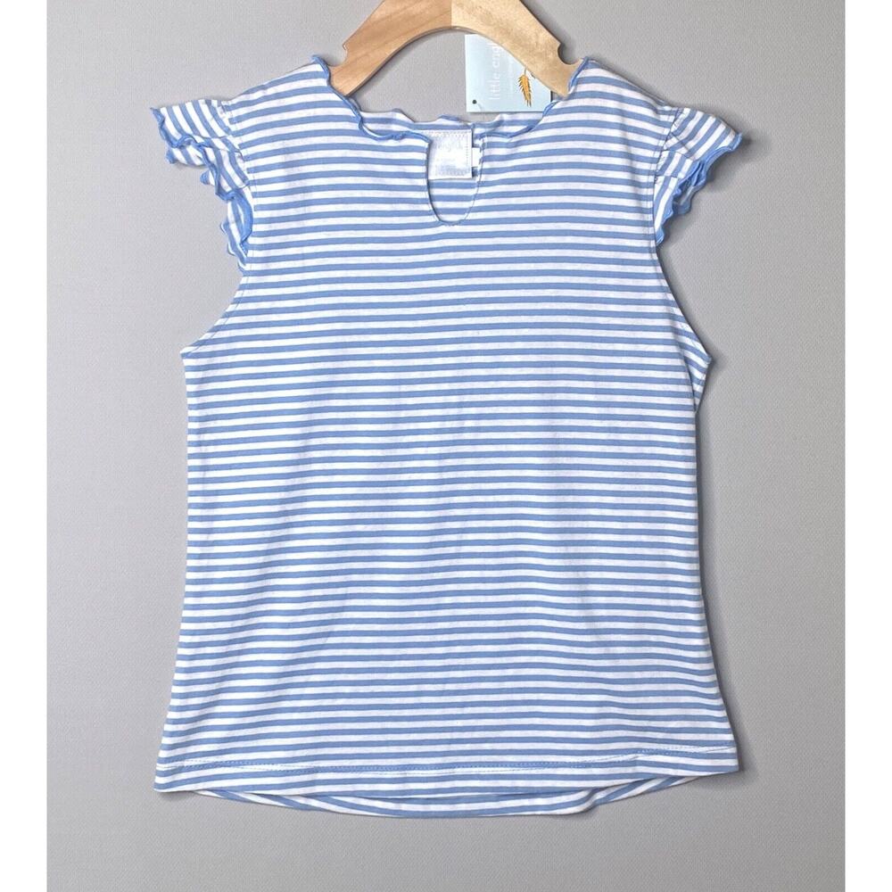 NWT Little English Blue/White Stripe Short Sleeve Ruffle Edge Top Girls 7 Yrs